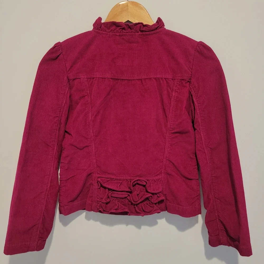 Gap Kids Girls Size L 10‎ Raspberry Pink Corduroy Jacket Ruffles Double Breasted - Picture 3 of 5